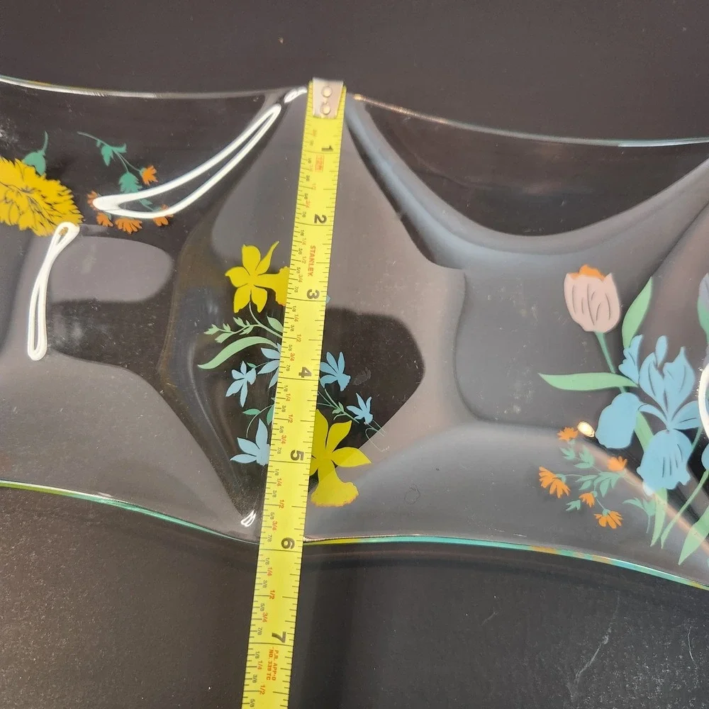 Vtg‎ MCM Dorothy Thorpe Spring Harvest 2 Compartment Wavy Serving Dish Candy Nut